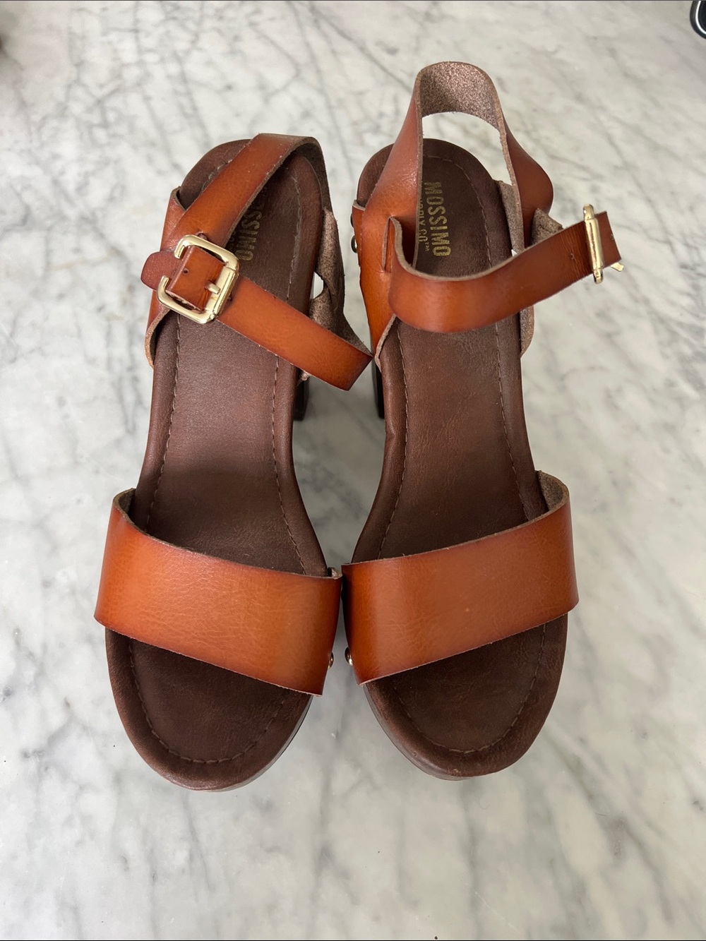 Mossimo Supply Co. Cognac Brown Leather Ankle-Strap Sandals